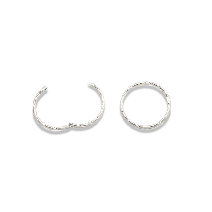 14mm Silver Twist Sleeper Hinged Hoops