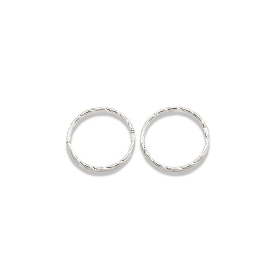 14mm Silver Twist Sleeper Hinged Hoops