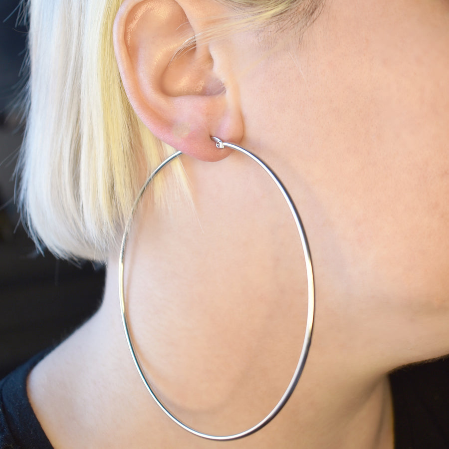 Silver 90mm Statement Hoop Earrings