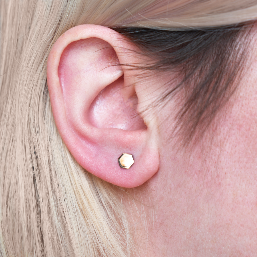Rose Gold Hexagon Stud Earrings