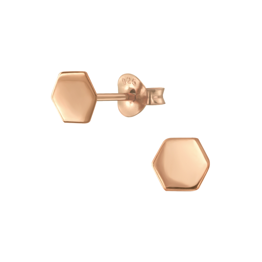 Rose Gold Hexagon Stud Earrings