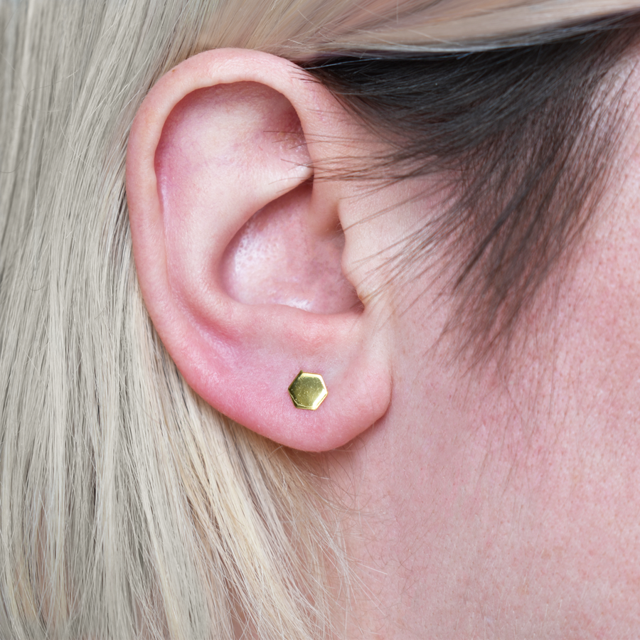 Gold Hexagon Stud Earrings