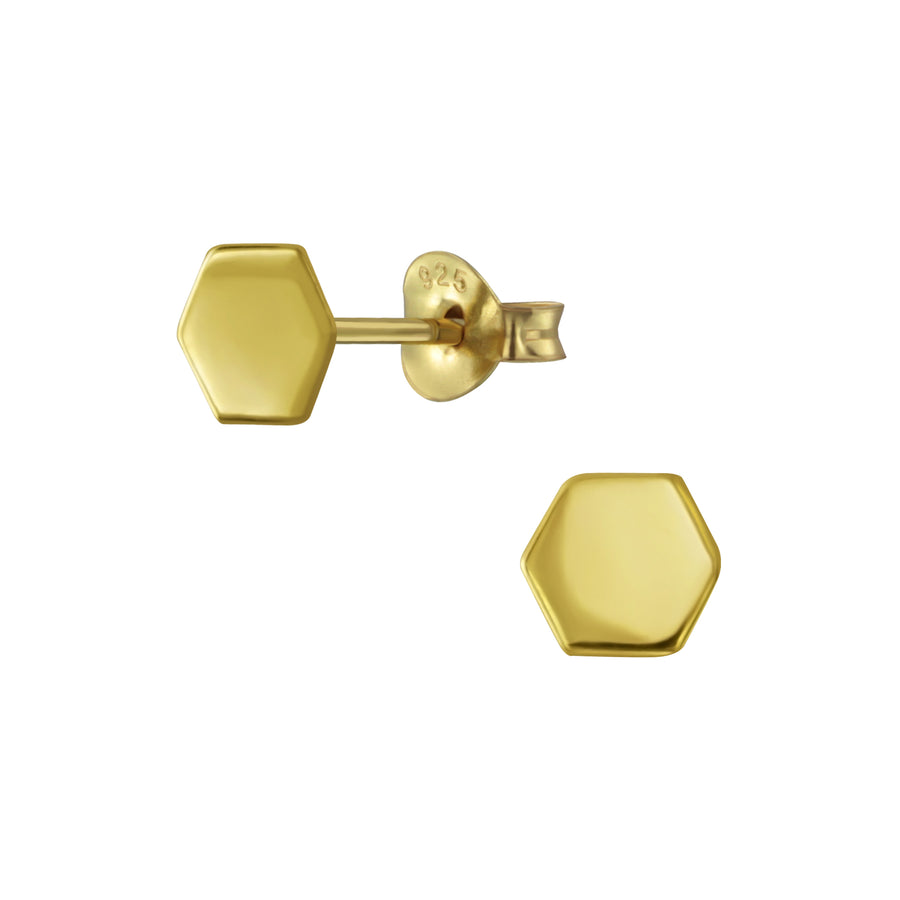 Gold Hexagon Stud Earrings