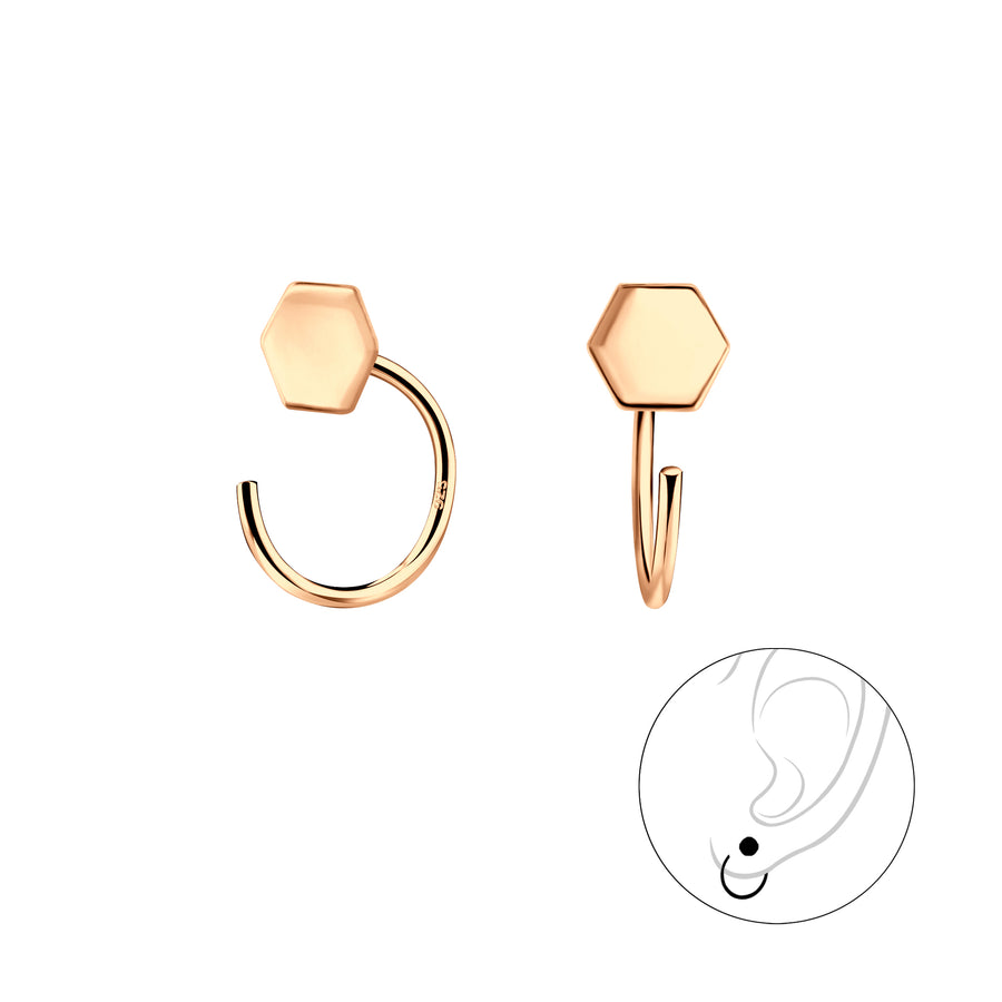 Rose Gold Hexagon Ear Huggers