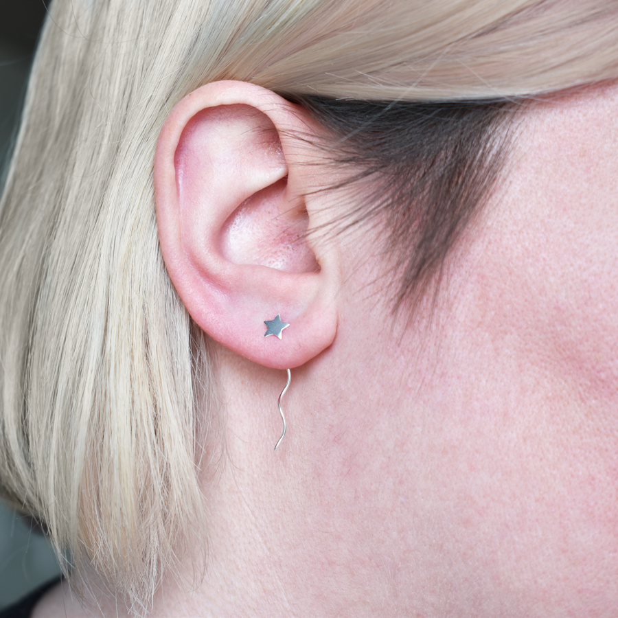 Silver Star Thread Through Earrings
