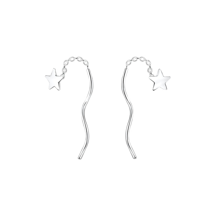 Silver Star Thread Through Earrings