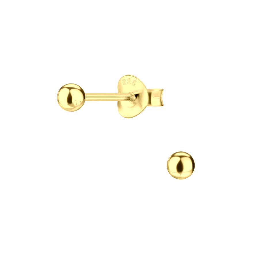 Gold 3mm Ball Stud Earrings