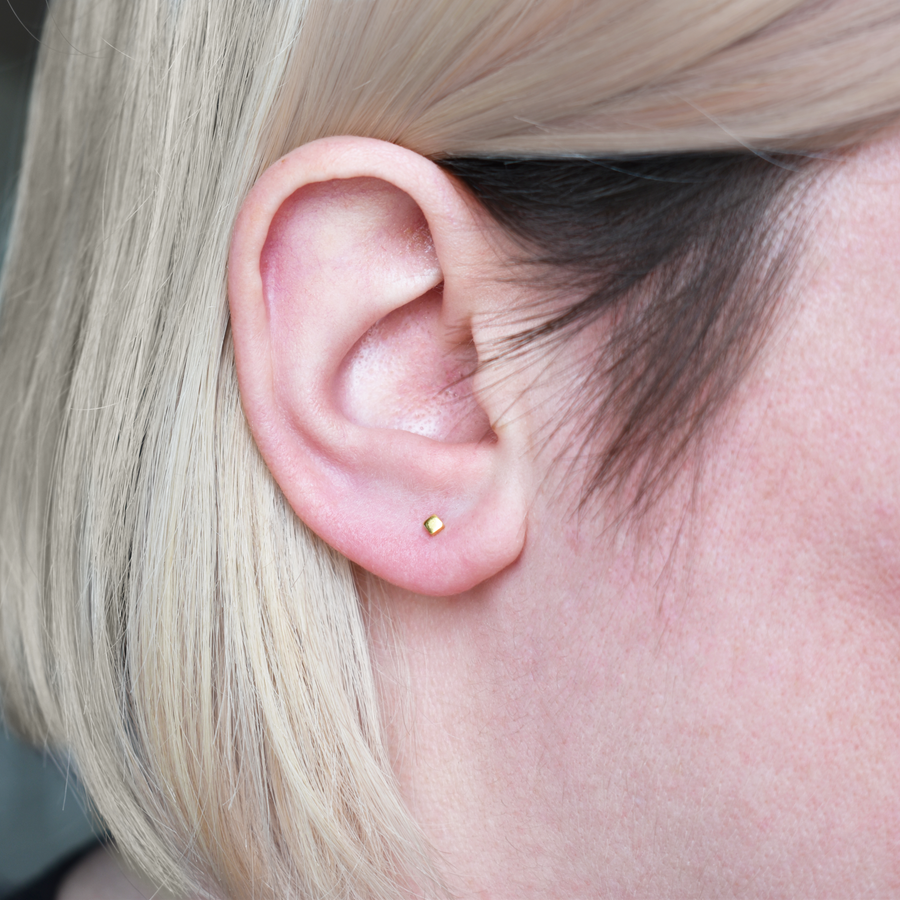Gold Tiny Square Stud Earrings