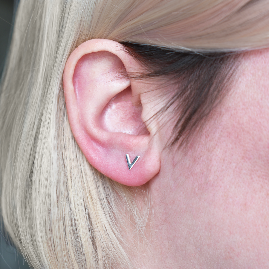 Silver V Shaped Stud Earrings