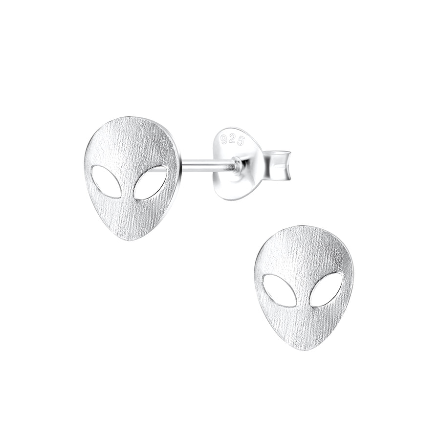Silver Alien Head Stud Earrings