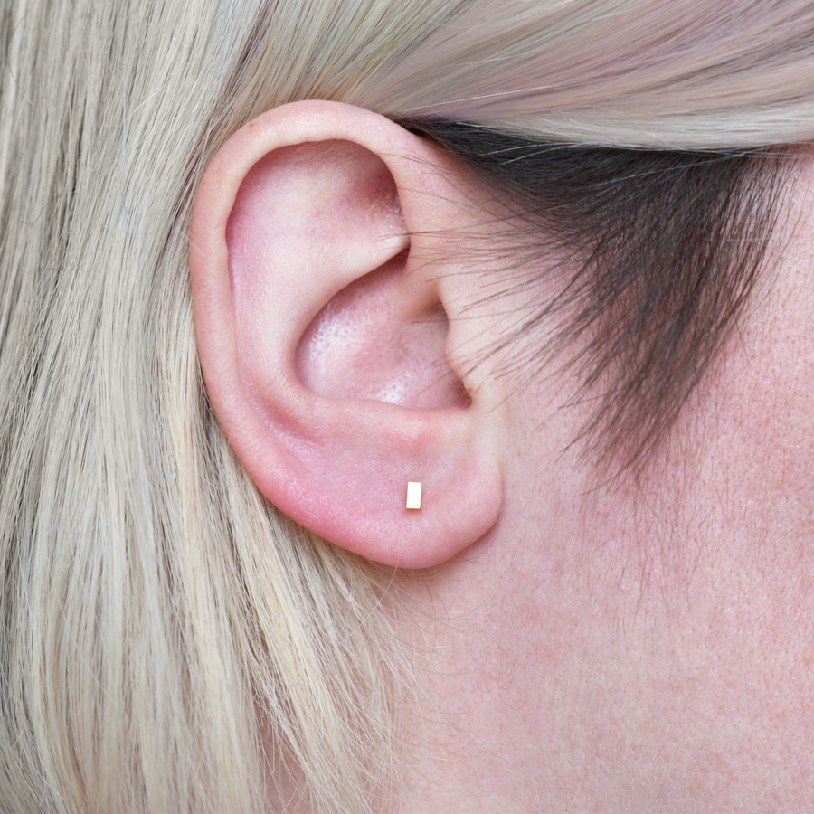Gold Tiny Bar Stud Earrings