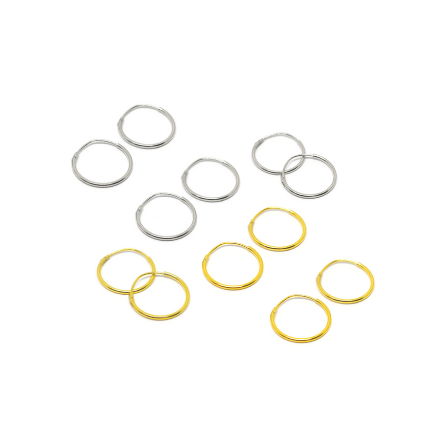 14mm Mini Huggie Hoops 6 Pairs