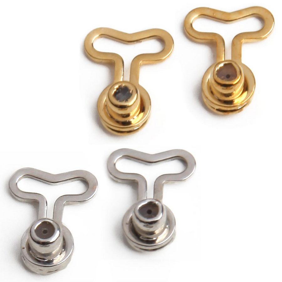 One pair of silvertone T-shaped earring backs and one pair of goldtone t-shaped earring backs.