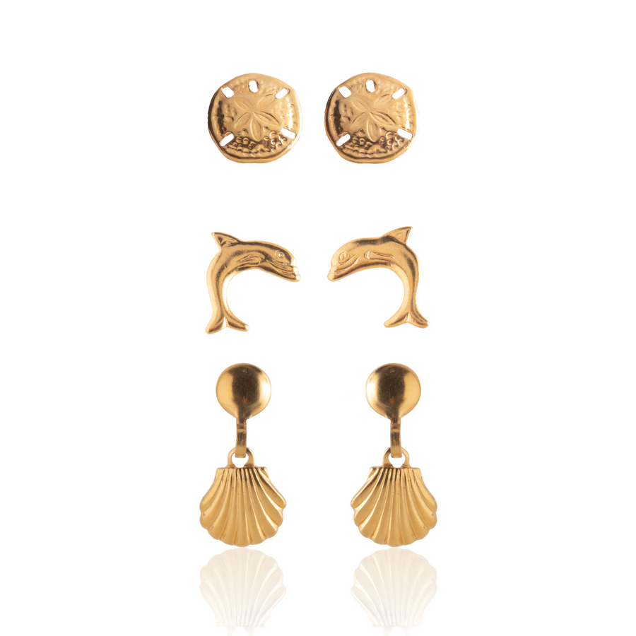 Gold Beach Inspired Earrings 3 Pairs
