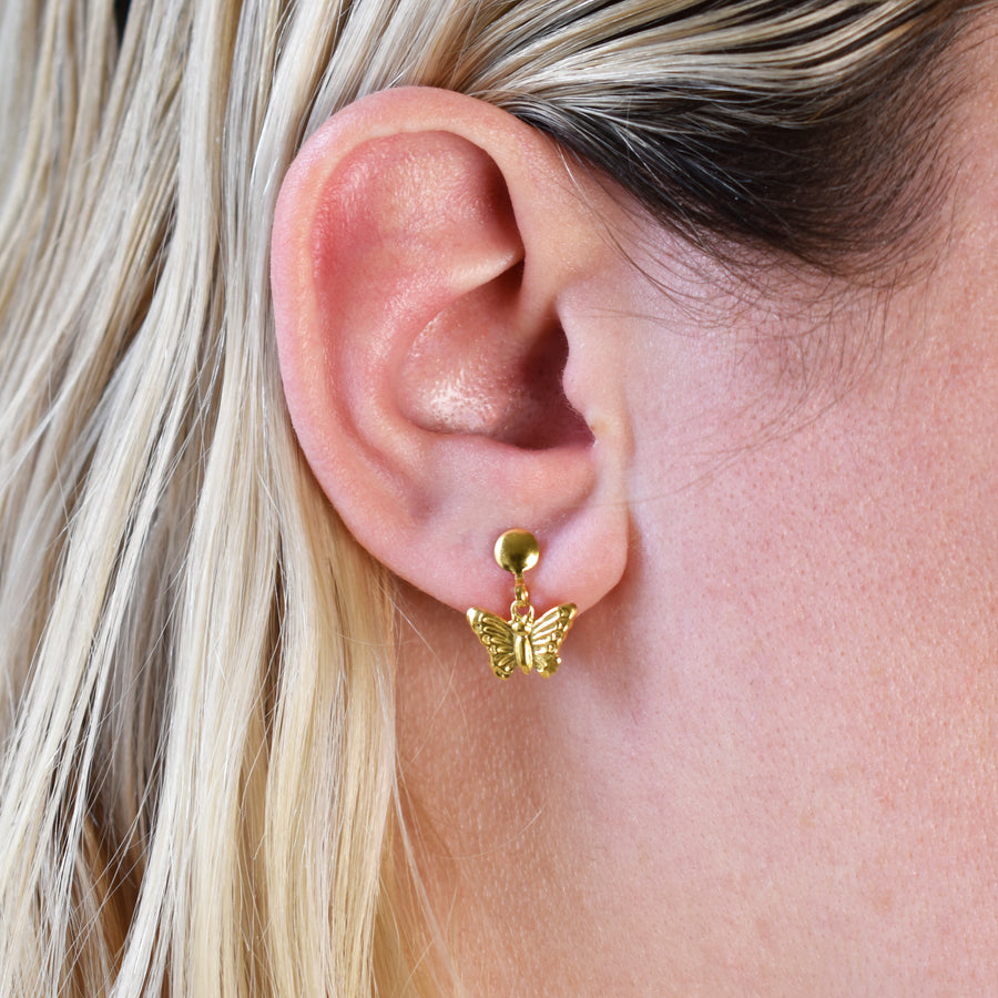 Gold Butterfly Drop Earrings