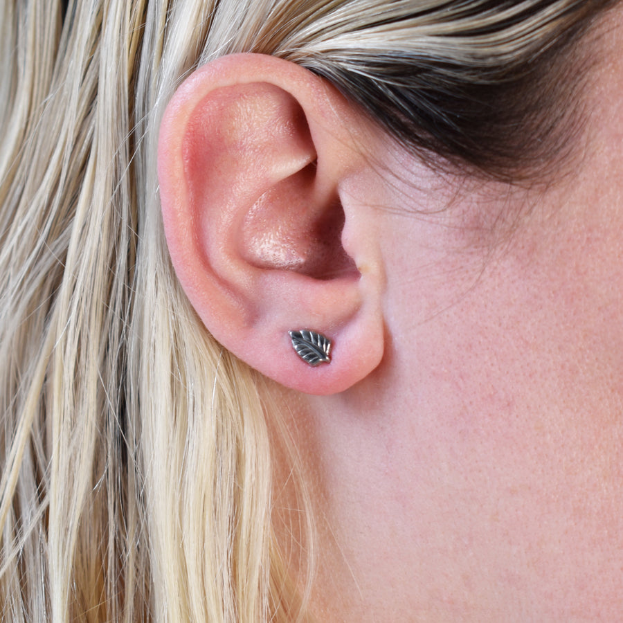 Wholesale | Silver Elm Leaf Stud Earrings