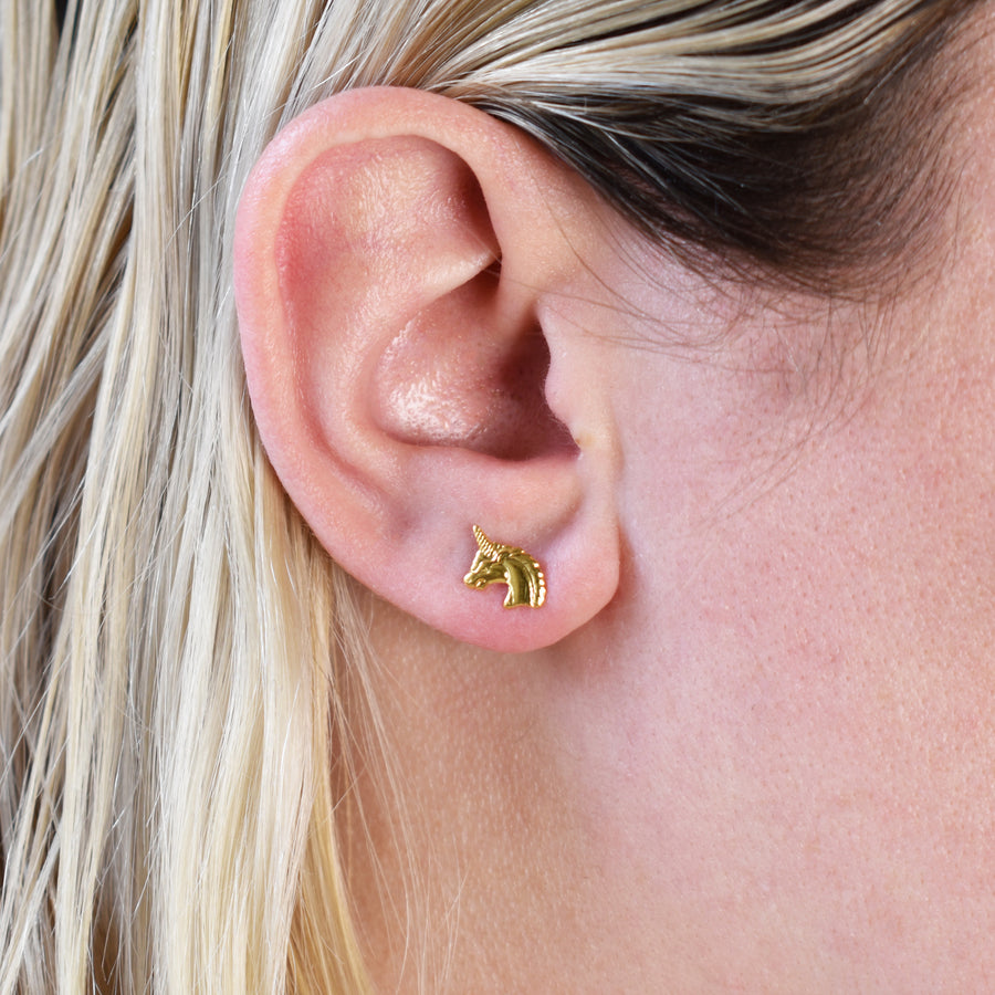 Gold Unicorn Stud Earrings