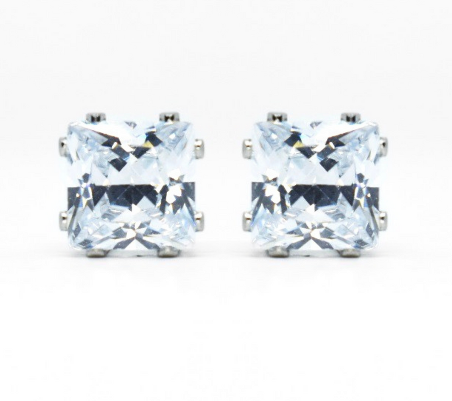 Wholesale | 8mm Clear Square Cubic Zirconia Earrings in Silver