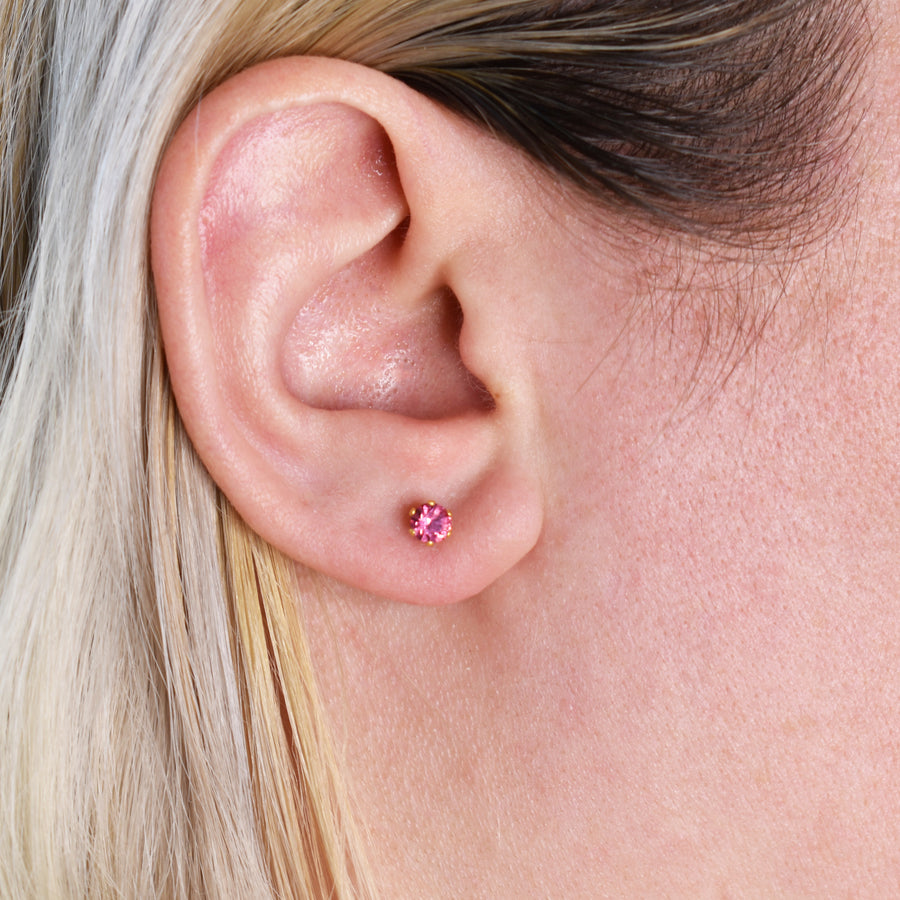 4mm Cubic Zirconia Birthstone Earrings in Gold - October