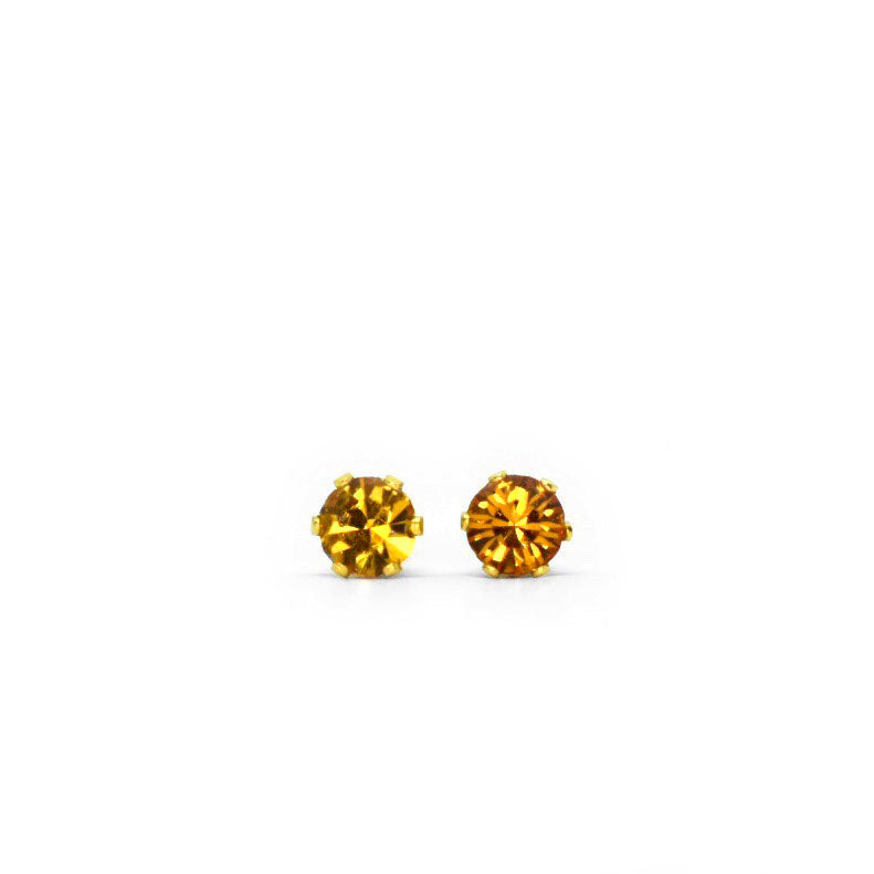 4mm Cubic Zirconia Birthstone Earrings in Gold - November