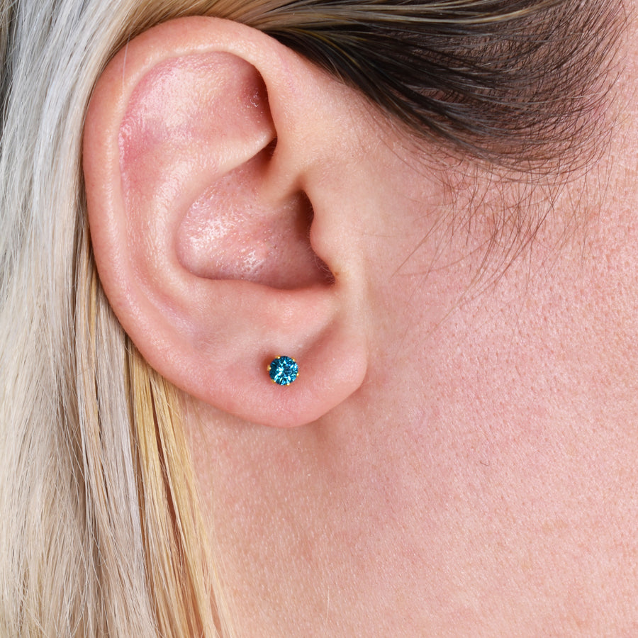 Wholesale | 4mm Cubic Zirconia Birthstone Earrings in Gold | December