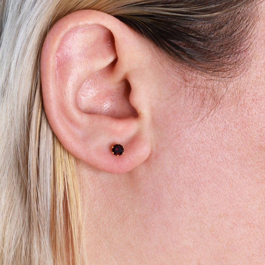 Wholesale | 4mm Cubic Zirconia Birthstone Earrings in Gold | January