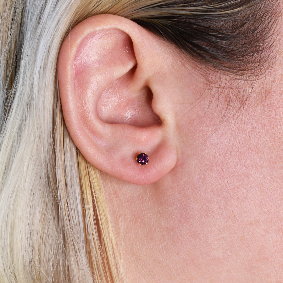 4mm Cubic Zirconia Birthstone Earrings in Gold - February