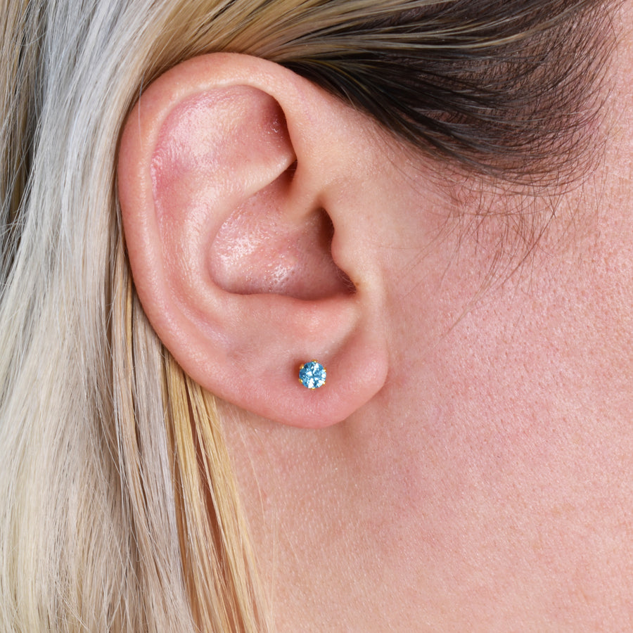 4mm Cubic Zirconia Birthstone Earrings in Gold - March