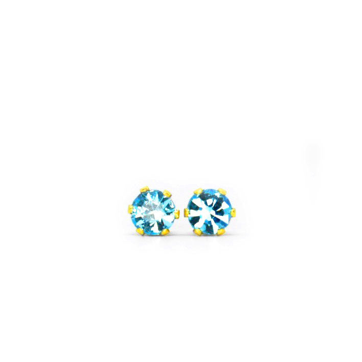 4mm Cubic Zirconia Birthstone Earrings in Gold - March