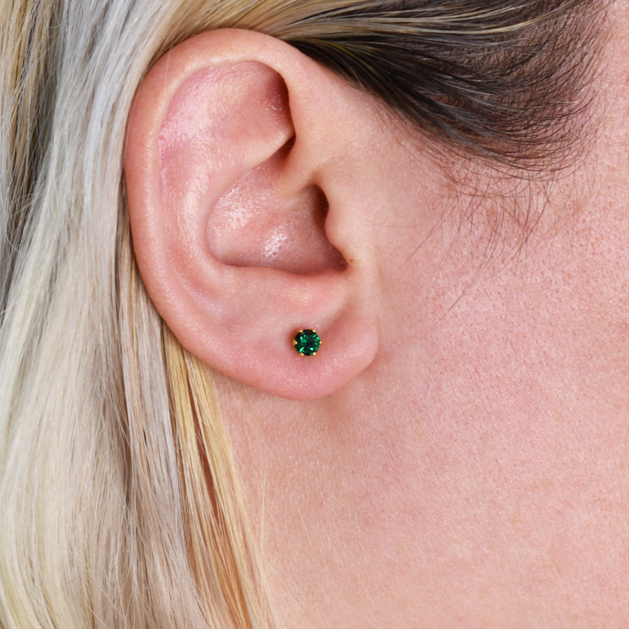 4mm Cubic Zirconia Birthstone Earrings in Gold - May