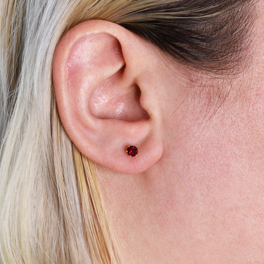 Wholesale | 4mm Cubic Zirconia Birthstone Earrings in Gold | July
