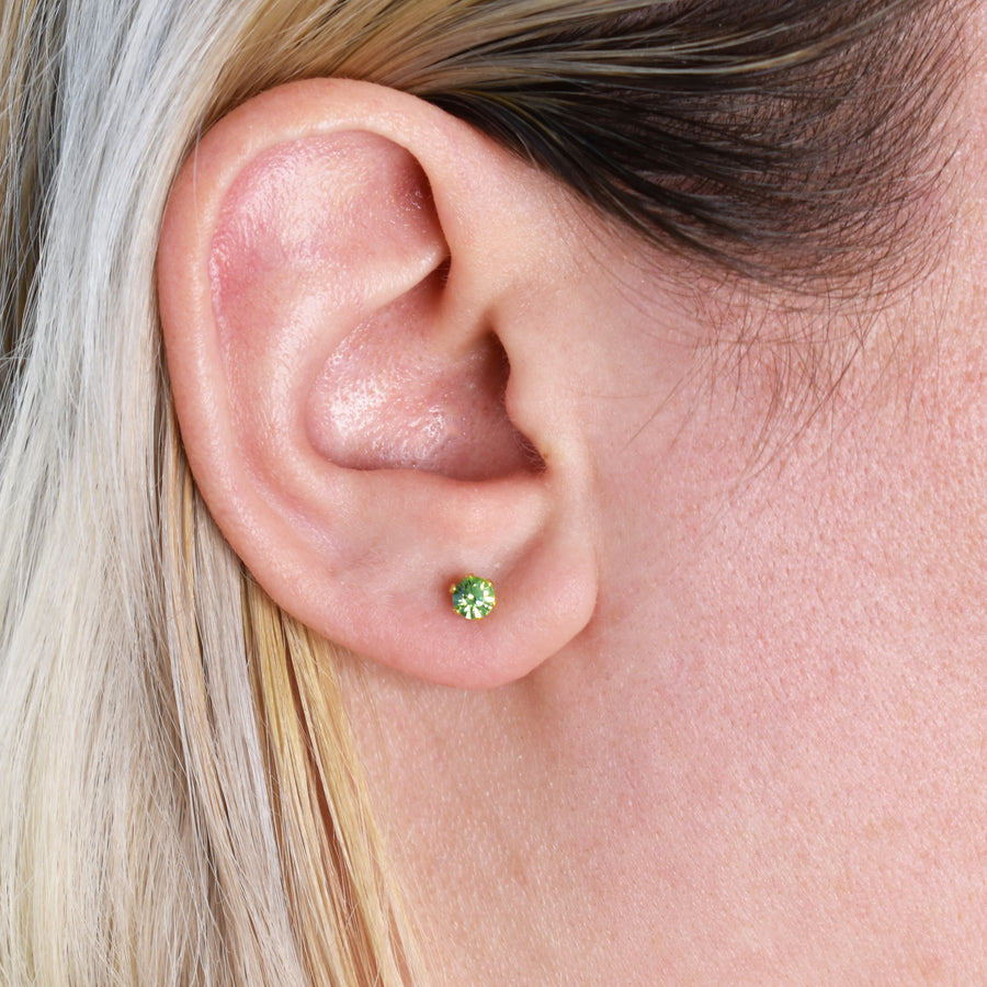 4mm Cubic Zirconia Birthstone Earrings in Gold - August
