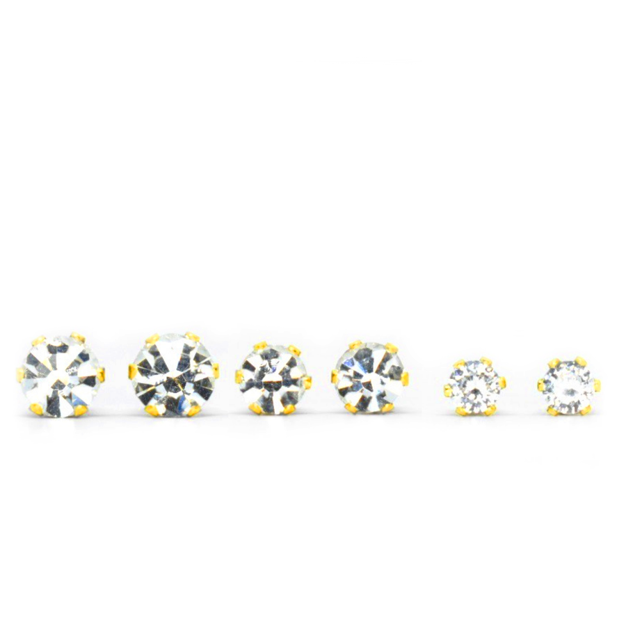 Clear Cubic Zirconia Earrings 3 Pairs in Gold