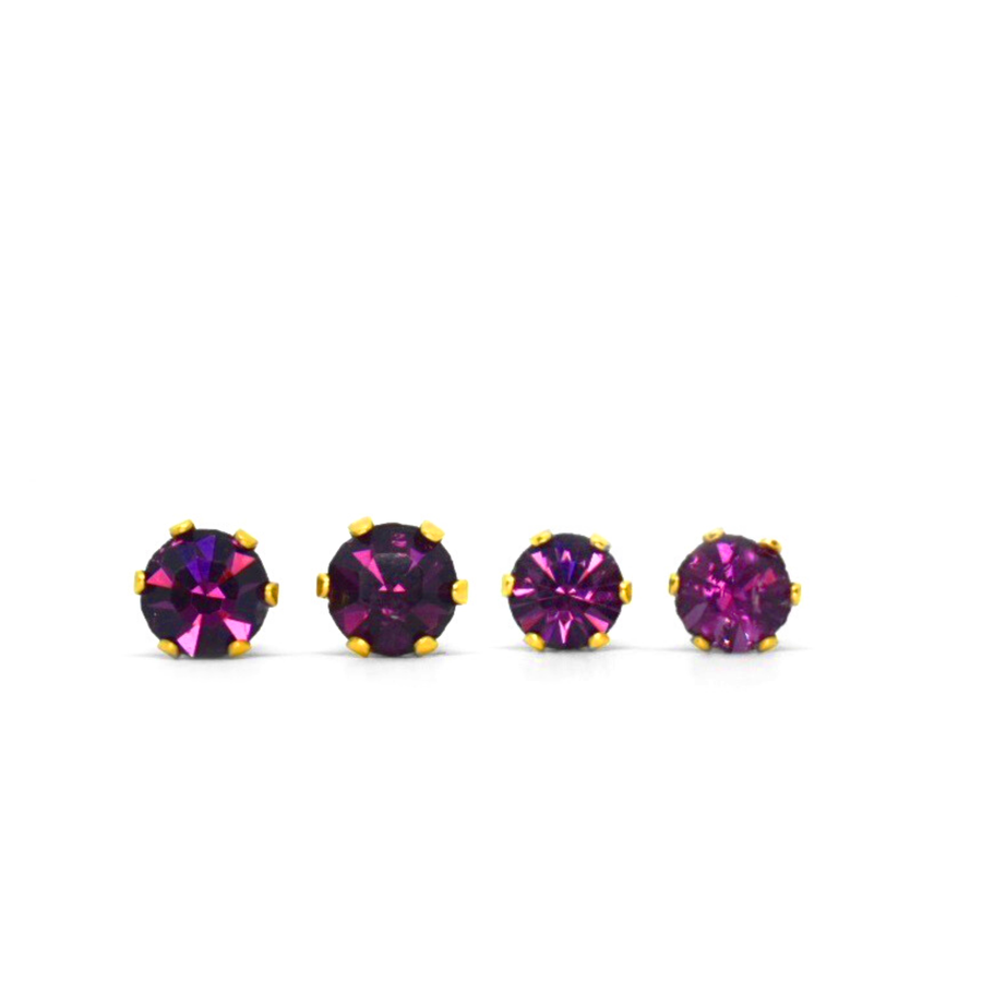 Cubic Zirconia Birthstone Earrings 2 Pairs in Gold - February