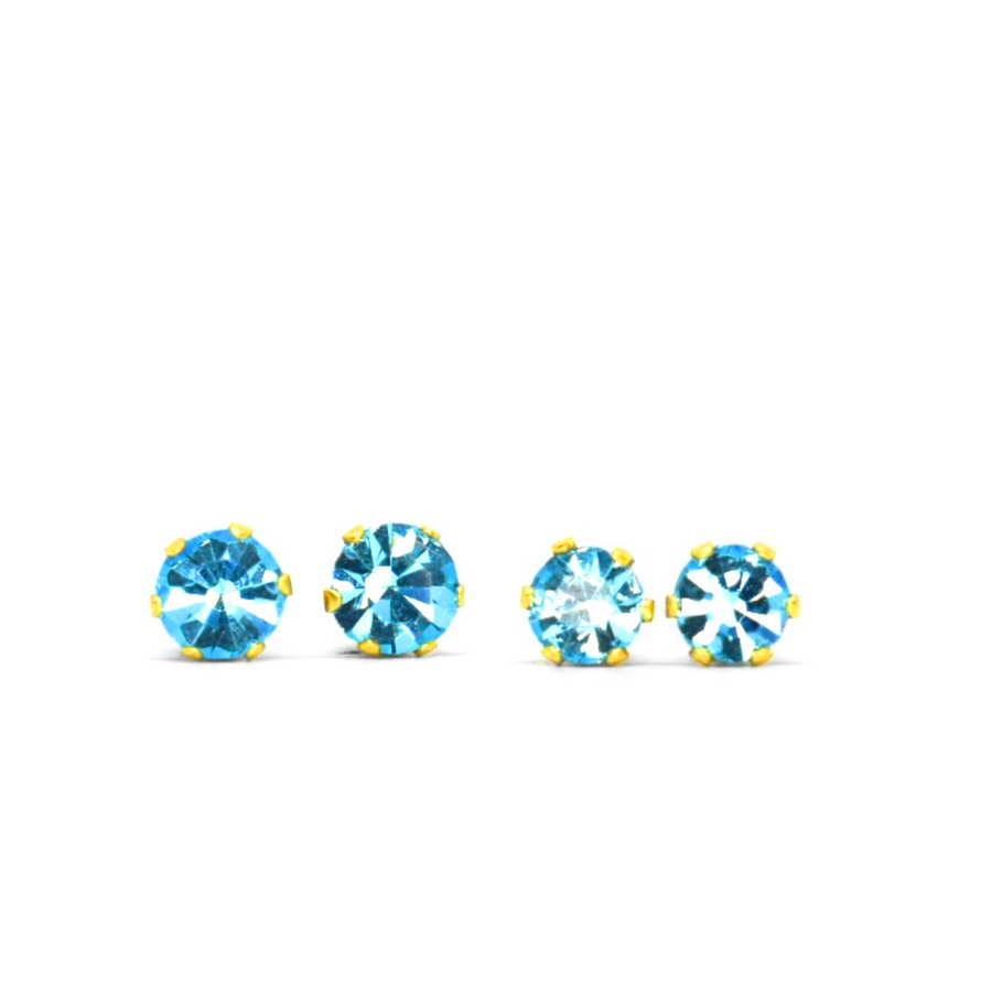 Cubic Zirconia Birthstone Earrings 2 Pairs in Gold - March