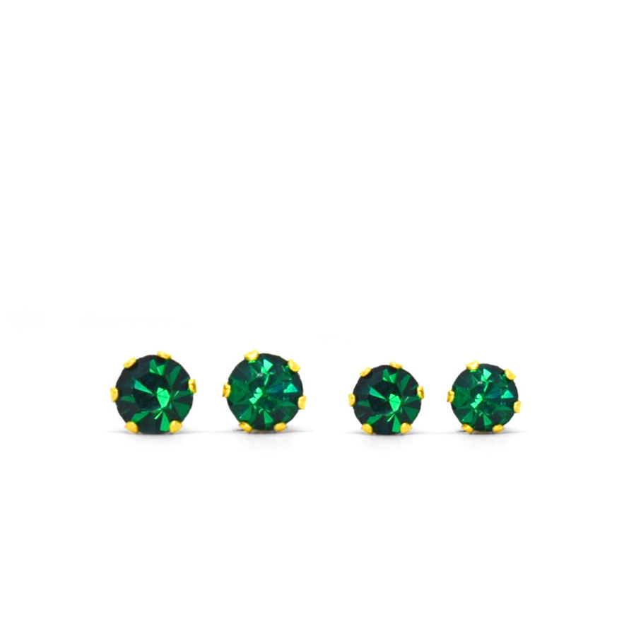 Cubic Zirconia Birthstone Earrings 2 Pairs in Gold - May