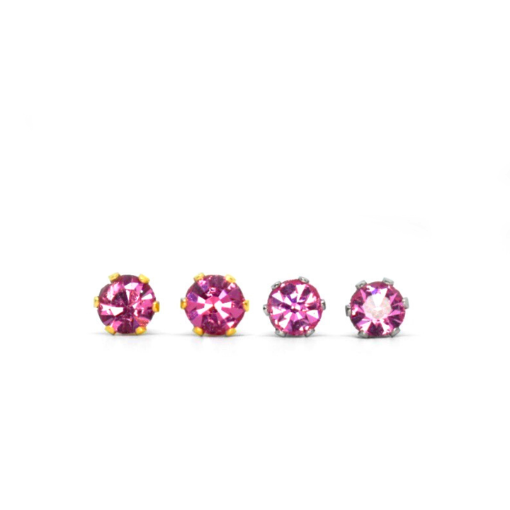 4mm Cubic Zirconia Birthstone Earrings 2 Pairs - October