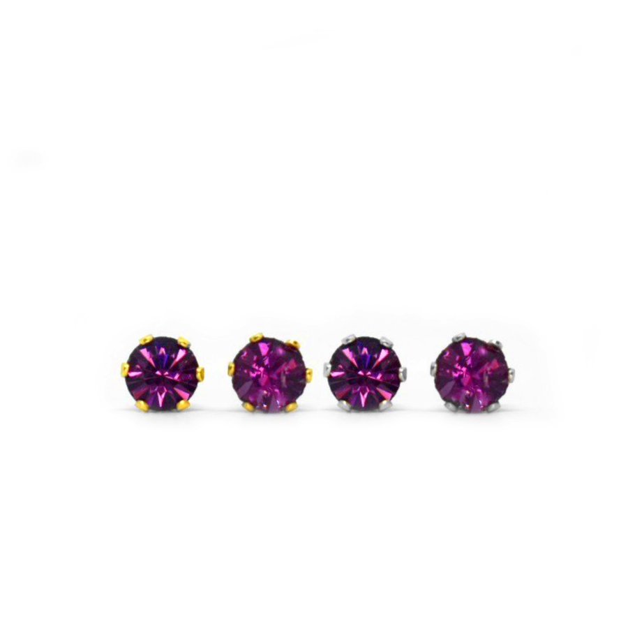 4mm Cubic Zirconia Birthstone Earrings 2 Pairs - February