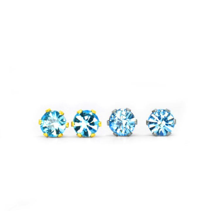 4mm Cubic Zirconia Birthstone Earrings 2 Pairs - March