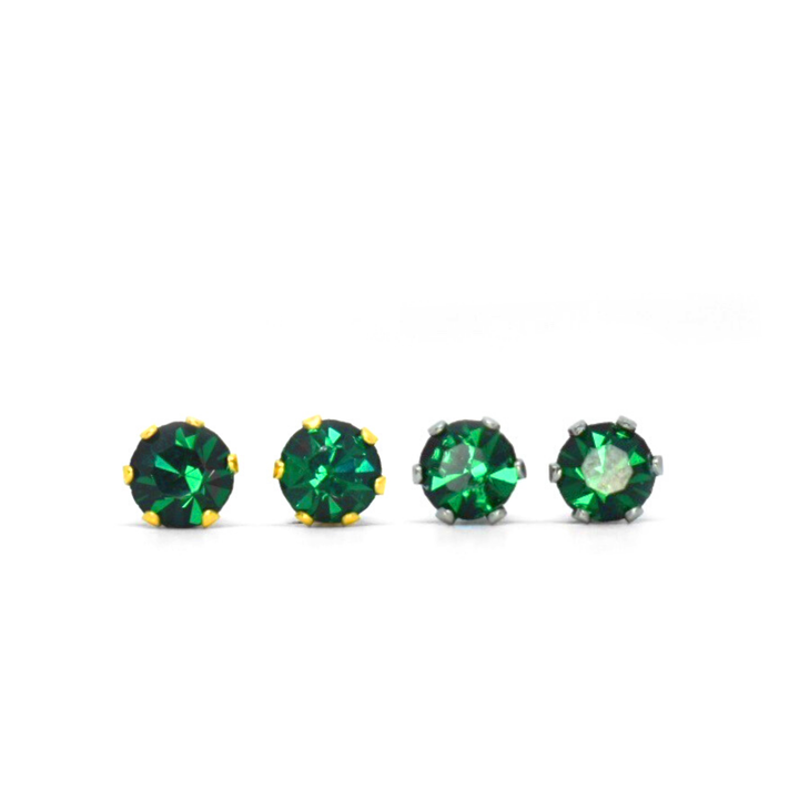 4mm Cubic Zirconia Birthstone Earrings 2 Pairs in Gold - May
