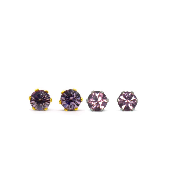 4mm Cubic Zirconia Birthstone Earrings 2 Pairs - June