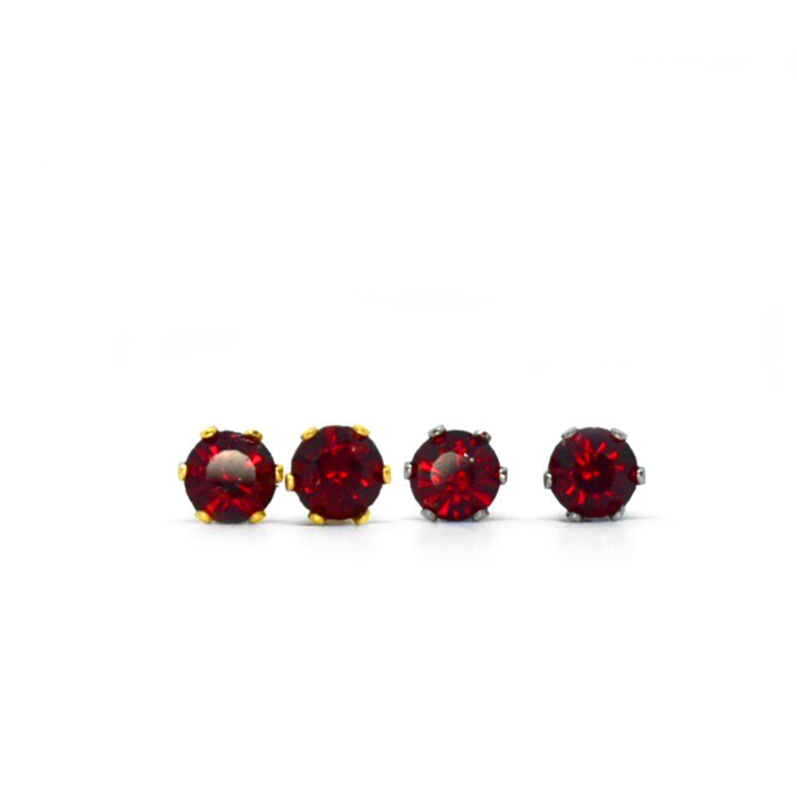 4mm Cubic Zirconia Birthstone Earrings 2 Pairs - July