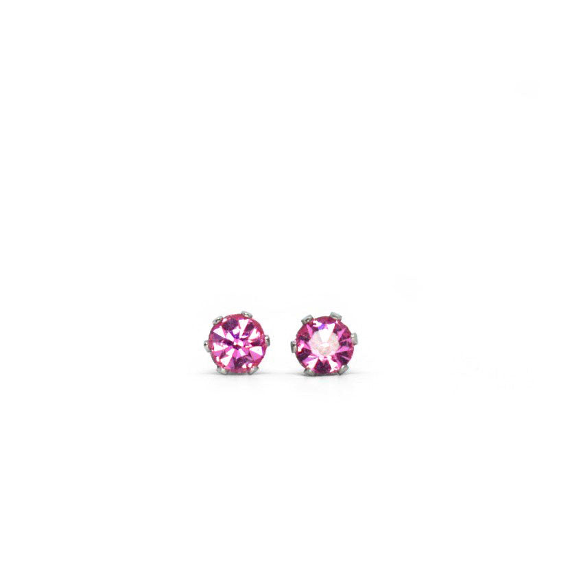 4mm Cubic Zirconia Birthstone Earrings in Silver - October