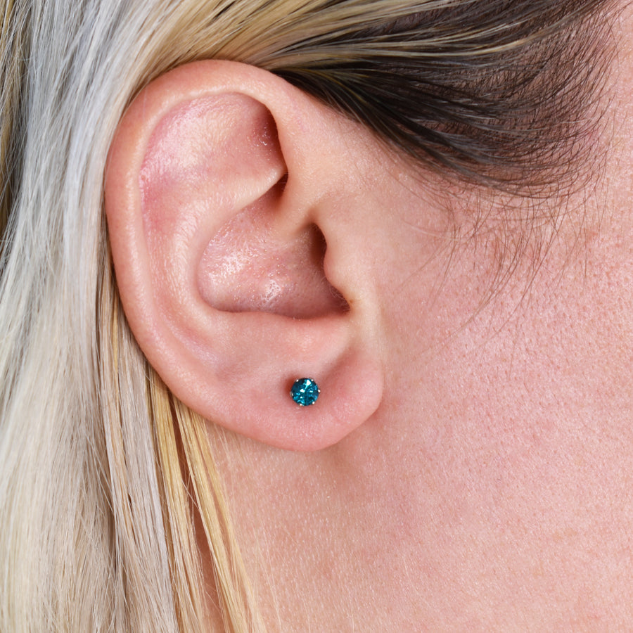 4mm Cubic Zirconia Birthstone Earrings in Silver - December