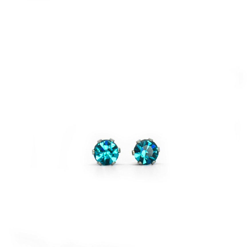 4mm Cubic Zirconia Birthstone Earrings in Silver - December