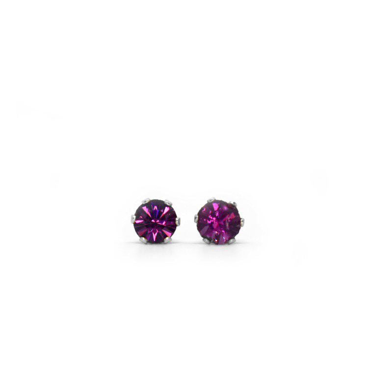 4mm Cubic Zirconia Birthstone Earrings in Silver - February