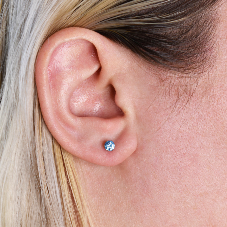 4mm Cubic Zirconia Birthstone Earrings in Silver - March