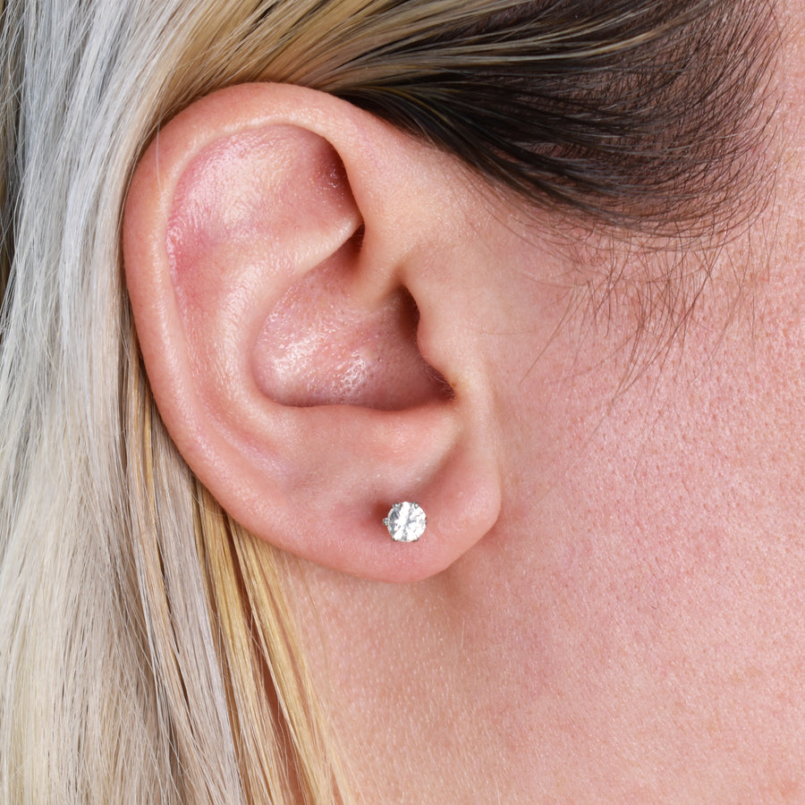 4mm Cubic Zirconia Birthstone Earrings in Silver - April