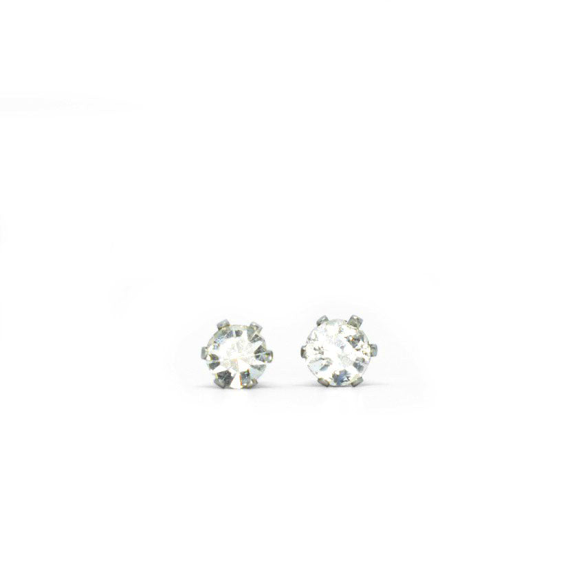 4mm Cubic Zirconia Birthstone Earrings in Silver - April