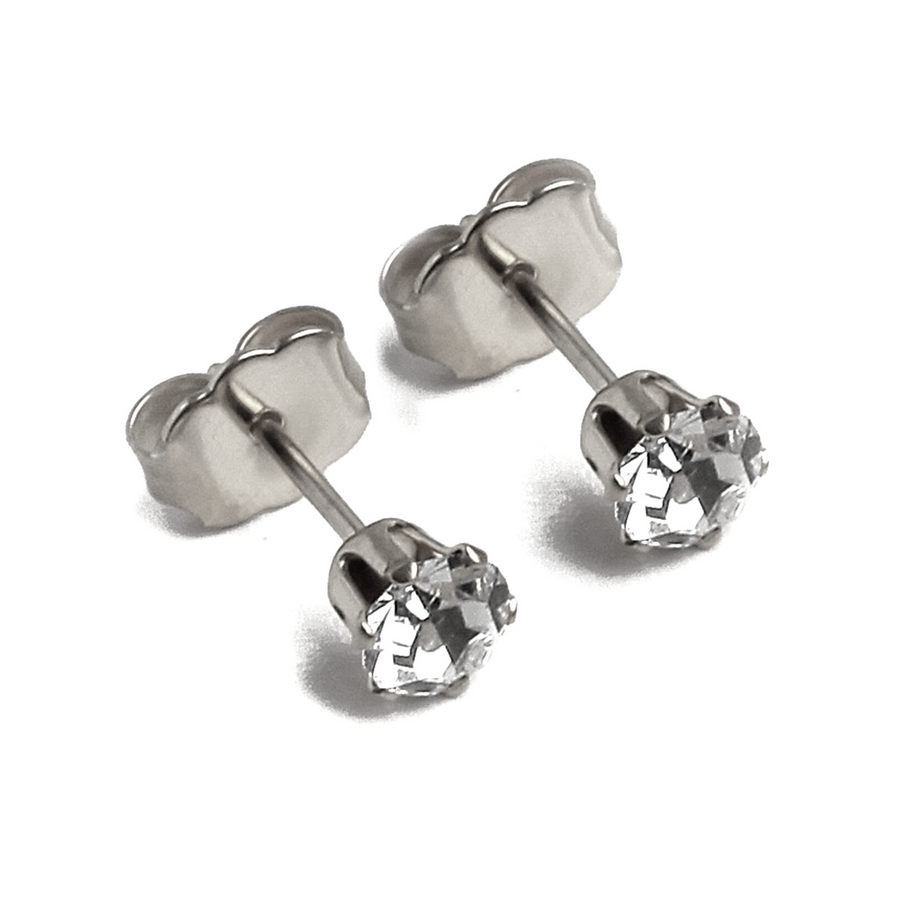 Cubic Zirconia Birthstone Earrings | 4mm Round | Stainless Steel Posts | 1 Pair